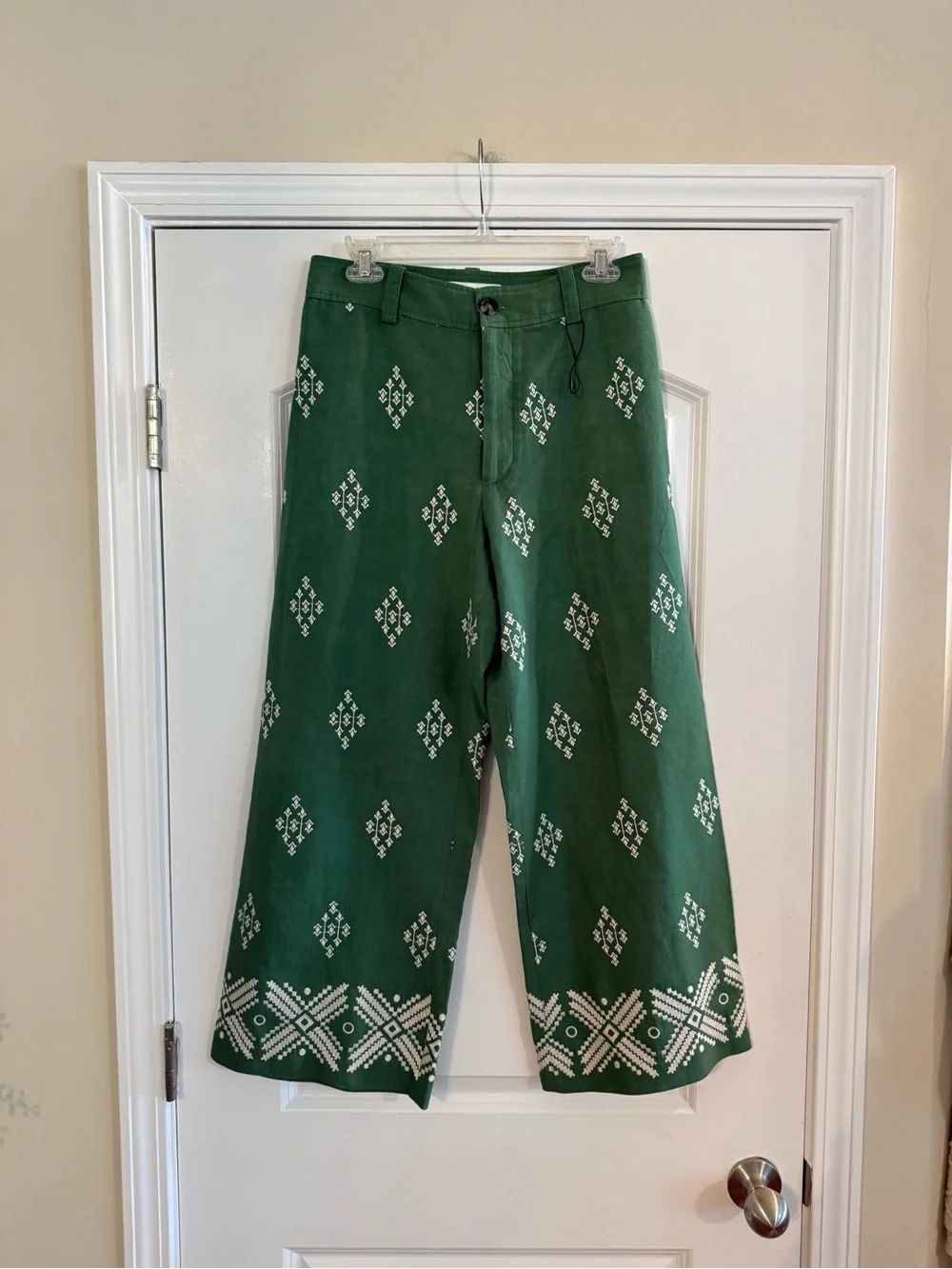 NEW Zara Embroidery High Waisted Straight Pants Size Medium Viscose Linen